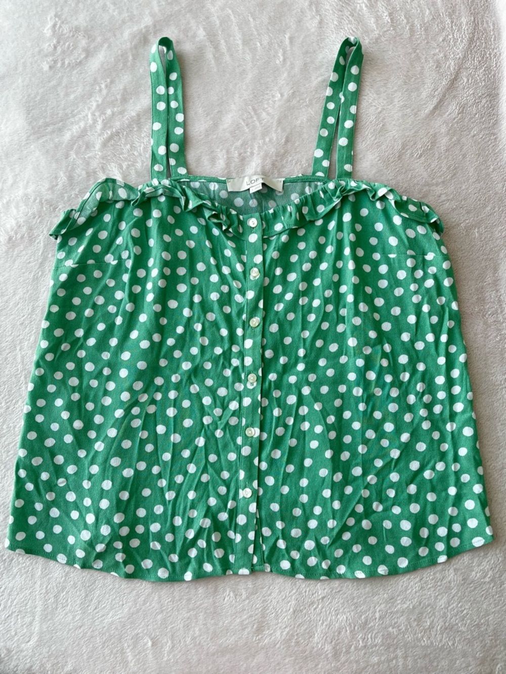 NWT Loft Green White Polka Dot Sleeveless Shirt Size S